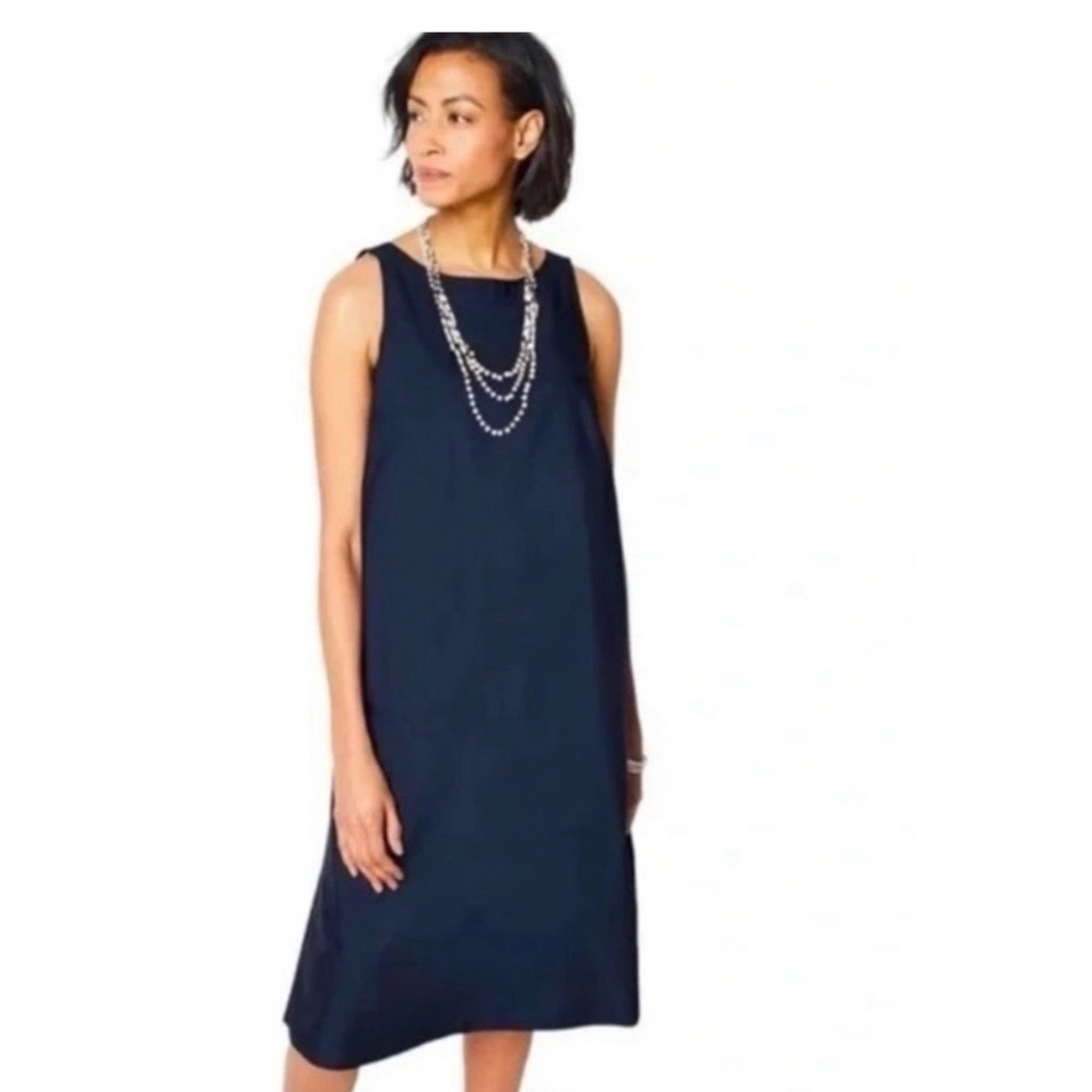 J. Jill Navy Blue Pleated Back Sleeveless Shift Dress XS Petite NWT